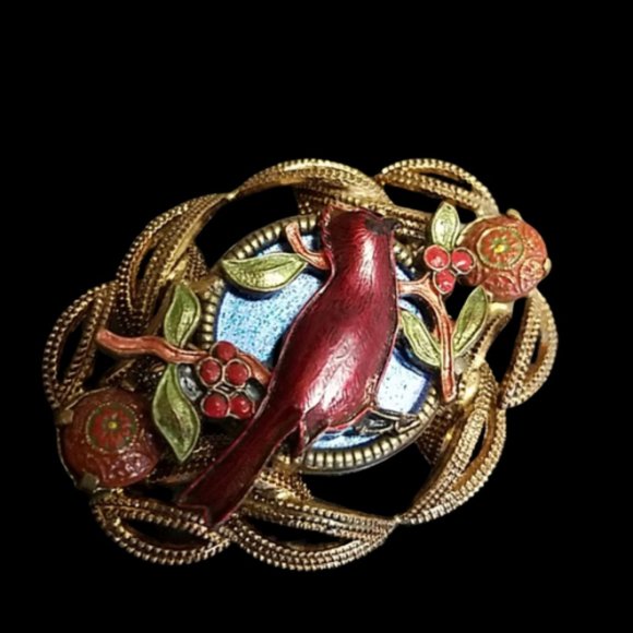 Vintage Enamel Cardinal Bird Brooch - Picture 2 of 5